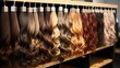 Close-Up View of Variety of Clip-In Hair Extensions for Short Hair, Elegantly Displayed in a Salon: High-Quality Generative AI Illustration