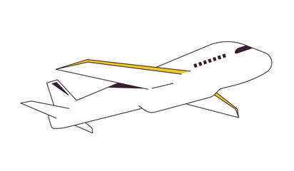 Fototapete - Airplane flying flat line color isolated vector object. Passenger plane flight. Air travel. Editable clip art image on white background. Simple outline cartoon spot illustration for web design