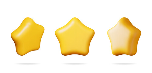 Poster - 3D Glossy Yellow Star in Different Angles Isolated. Reviews Round Star Realistic Render Collection. Testimonial Rating, Feedback, Survey, Quality and Review. Achievements or Goal. Vector Illustration