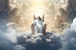 Leinwandbild Motiv God sits on a throne in heaven with bright light behind