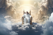 God Sits On A Throne In Heaven With Bright Light Behind