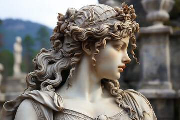 ancient goddess marble statue ancient city background blurred, ai generative