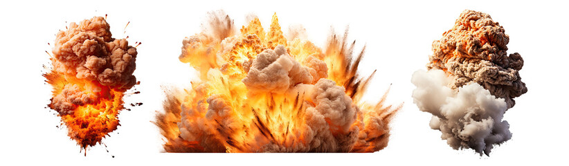 Wall Mural - set of explosion isolated on transparent background - generative ai