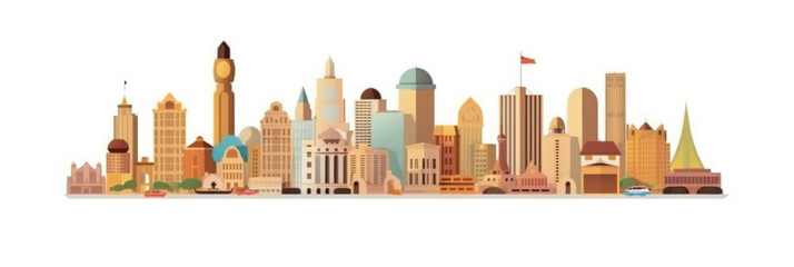 Chicago city panorama, urban landscape with modern buildings. Business travel and travelling of landmarks. Illustration, web background. Skyscraper silhouette. United States - Generative AI