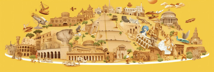 Naklejka na meble Rome city panorama, urban landscape with modern buildings. Business travel and travelling of landmarks. Illustration, web background. Skyscraper silhouette. Italy - Generative AI
