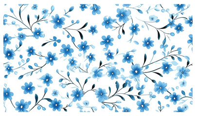  Blue Small Flowers with Leaves Seamless Pattern Vector For Digital Printing