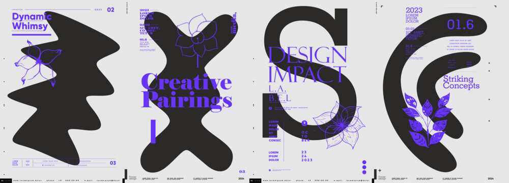 Typographic design and minimalistic background elements. A set of vector elements for designing posters, labels, banners.  Brochure template layout. Modern vector graphics.