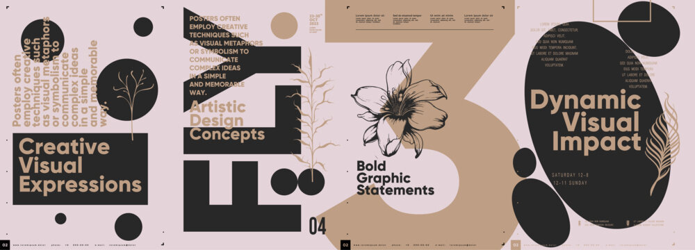 Typographic design and minimalistic background elements. A set of vector elements for designing posters, labels, banners.  Brochure template layout. Modern vector graphics.