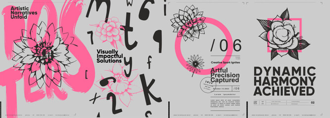 Fototapete - Typographic design and minimalistic background elements. A set of vector elements for designing posters, labels, banners.  Brochure template layout. Modern vector graphics.