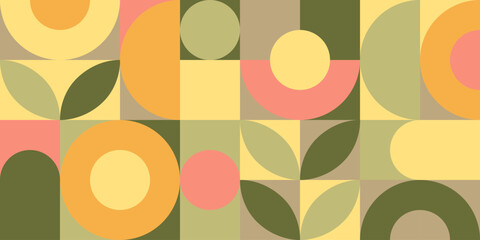 Poster - Abstract natural geometric mosaic. Modern background from circles, squares shapes and leaves. Botanical template