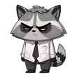 Grumpy annoyed raccoon character wearing shirt and tie cartoon illustration isolated - Generative AI