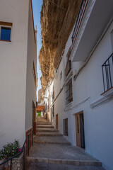 Sticker - Stairs at Calle Herreria Street with Rocks dwellings - Setenil de las Bodegas, Andalusia, Spain