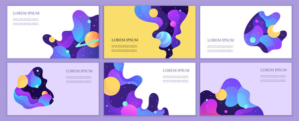 Wall Mural - set of abstract web banners templates. presentation. space explore. children cartoon vector illustra