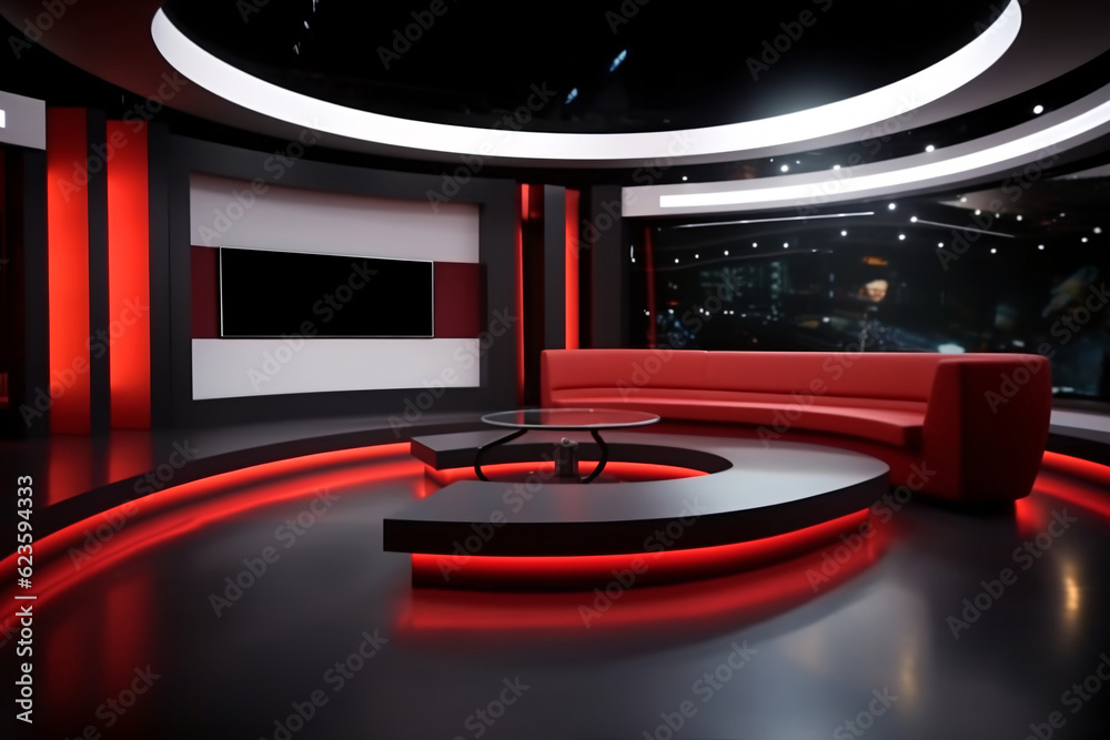 Tv Lab Background Tv Studio. Red studio. Backdrop for TV shows .TV on wall. News studio ...