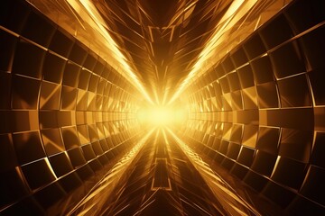 Gold light tunnel background royalty free free, concept of Abstract geometry, created with Generative AI technology