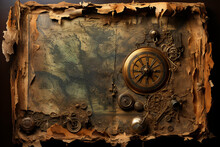 Tattered Treasure Map Against A Distressed, Maritime-themed Backdrop Generative AI