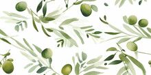 Olive Watercolor Painting Seamless Pattern, Watercolor Seamless Pattern Background Texture Pattern. Food Seamless