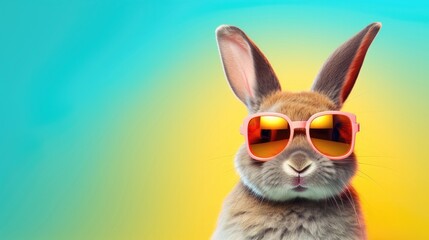 Wall Mural - Stylish rabbit wearing sunglasses looking for something. Generative AI