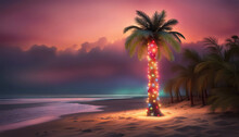 Christmas Palm Tree On The Beach With Copy Space