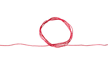 a red silk thread looped in a circle form, extending on both ends, symbolizing the red thread of fat