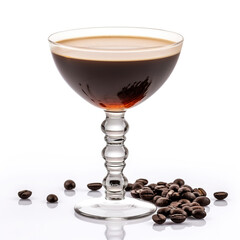 Wall Mural - Cocktail Espresso Martini. Decorated espresso cocktail drink white foam coffee bean. Espresso Martini cocktails with coffee beans. Realistic 3D illustration. Generative AI