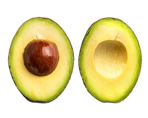 PNG. Two halves of a cut avocado. View from above