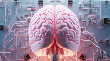Poster - Neon abstract cyber intelligence health artificial brain digital concept pink science technology