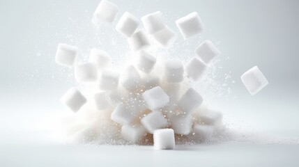 A pile of sugar cubes falling into the air. Generative AI.