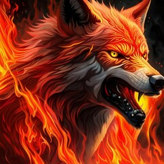 Wall Mural - fire wolf