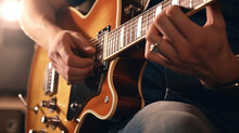 Close-up Of A Singer Playing Guitar In Music Studio