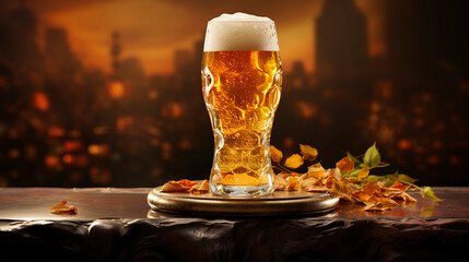 Wall Mural - Tasty beer served on a table top ultra detailed studio lights on dark  background product photo for restaurant generative ai