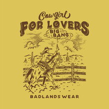 Cowgirl Illustration Rodeo Graphic Ranch Design Western Rodeo Vintage Badlands Badge Desert Logo Cactus