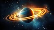Planet Saturn in a black sky full of stars,