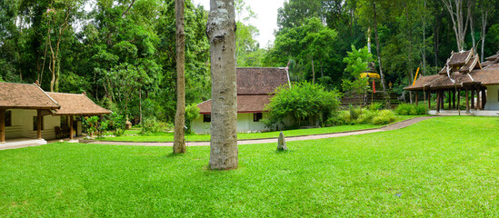 Wall Mural - Panorama of Lanna style buildings in Wat Pha Lat