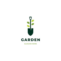 Wall Mural - shovel tree leaf logo design on isolated background, gardening logo concept