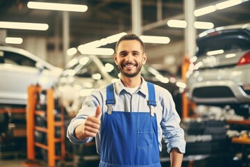 Wall Mural - Auto repair master. Background with selective focus and copy space. AI generated, human enhanced