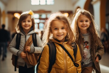 Poster - Children go to school. Back To School concept. Background with selective focus