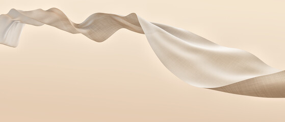 beige flying fabric. abstract background. 3d render