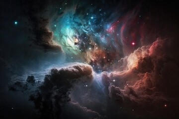Wall Mural - vibrant galaxy with shining stars and fluffy clouds floating in space. generative ai