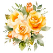Watercolor Apricot rose wedding flower bouquet. Ai Generated