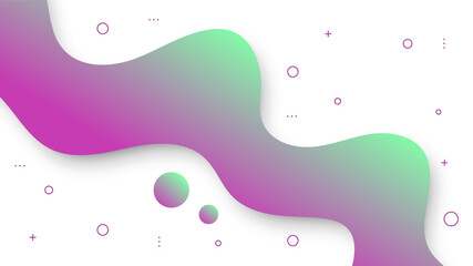Wall Mural - Modern Abstract Background with Motion Fluid Liquid Waves Retro Memphis and Green Purple White Gradient Color