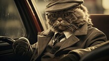 A Vintage Photograph Of A Cat Humanized And Portrayed With A Serious And Elegant Demeanor, Dressed In Classic Antique Attire. Generative AI.