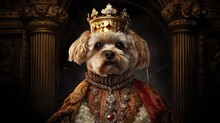 An Image Of An Elegant And Luxurious Dog Adorned With Aristocratic Decorations, Sitting With A Proud Demeanor, As An Heir To A Kingdom's Throne. Generative AI.