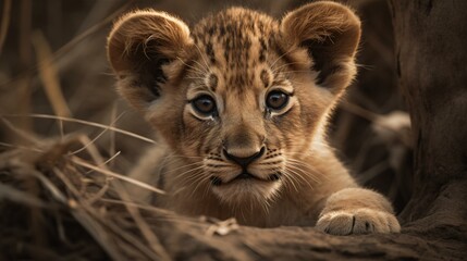 Cute baby lion cub