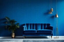 Blue Armchair Against Blue Wall In Living Room Interior Elegant Interior Design