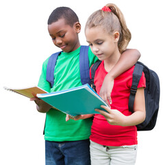 Poster - Digital png photo of diverse school children with notebooks on transparent background