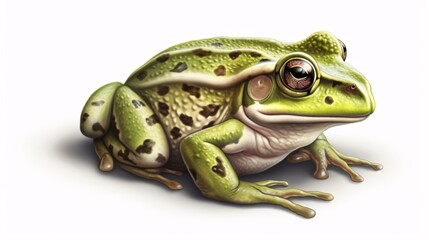 Wall Mural - Realistic illustration of green frog on a white background