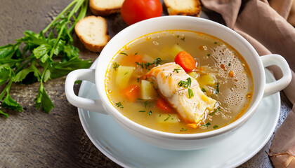 Fish soup with cod and vegetables