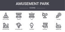 Amusement Park Concept Line Icons Set. Contains Icons Usable For Web, Logo, Ui/ux Such As Theater, , Rollercoaster, Ice Cream, Food Cart, Bumper Car, Lollipop, Cage