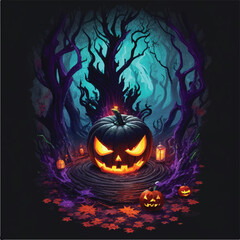 Sticker - Colorful creepy nightmare design pumpkin t-shirt art design in vector illustrator.